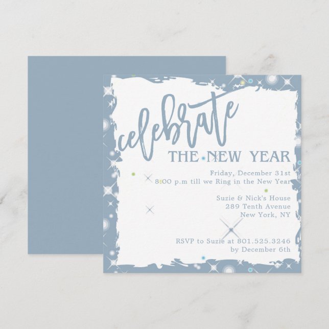 Blue Grunge Celebration - Invitación de fiesta de  (Anverso / Reverso)