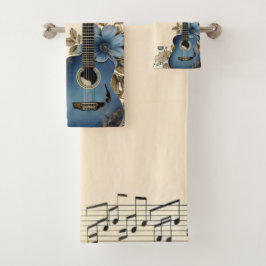 Blue Guitar Music Notes Flowers