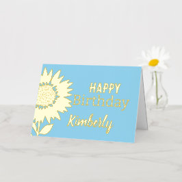 Blue Happy Birday Sunflower Custom Name Gold