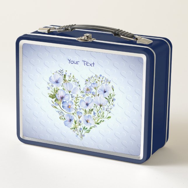 Blue Heart Floral Metalizado Lunch Box (Anverso)