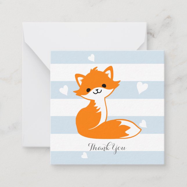 Blue Heart Fox Tarjetas de Nota de agradecimiento (Anverso)