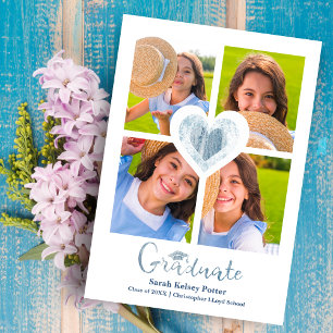 Blue Heart Trendy All School Graduación 4 Fotos