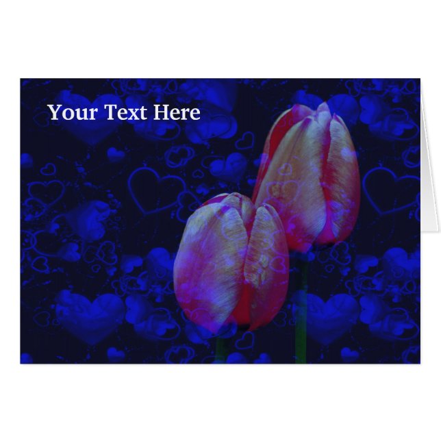 Blue Hearts Pink Tulips Floral Photo Card (Anverso (Horizontal))