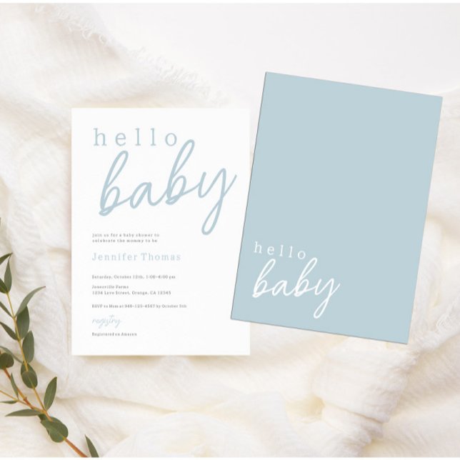 Blue Hello Baby Invitación moderna de Baby Shower (Subido por el creador)