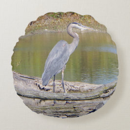 Blue Heron doble cara almohada redonda
