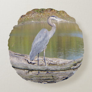 Blue Heron doble cara almohada redonda