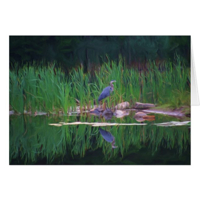 Blue Heron Reflections Tarjeta de pintura para ani (Anverso (Horizontal))