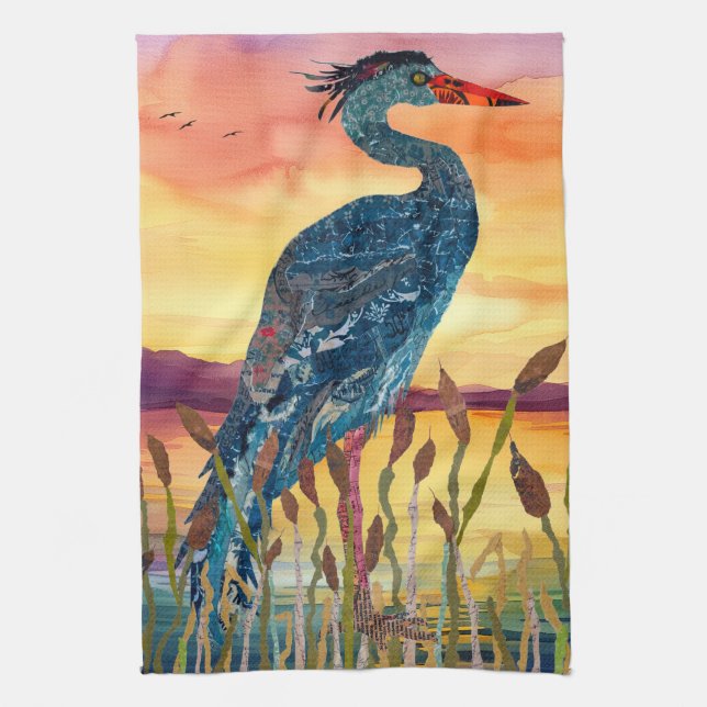 Blue Heron Sunset Kitchen Toalla (Vertical)