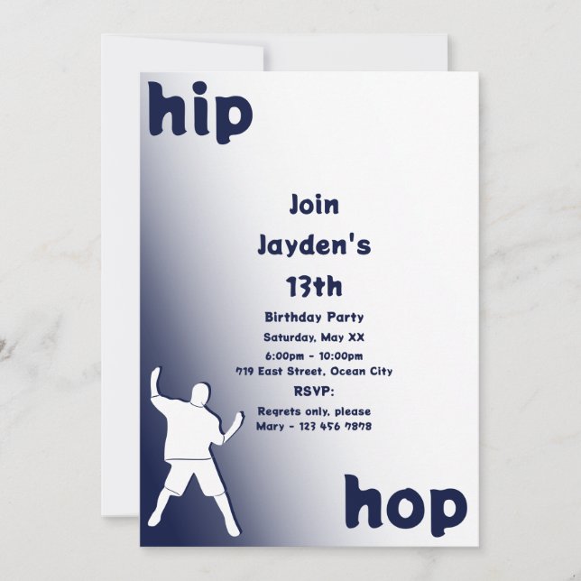 Blue Hip-Hop Dance Invitación a los 13 años (Anverso)