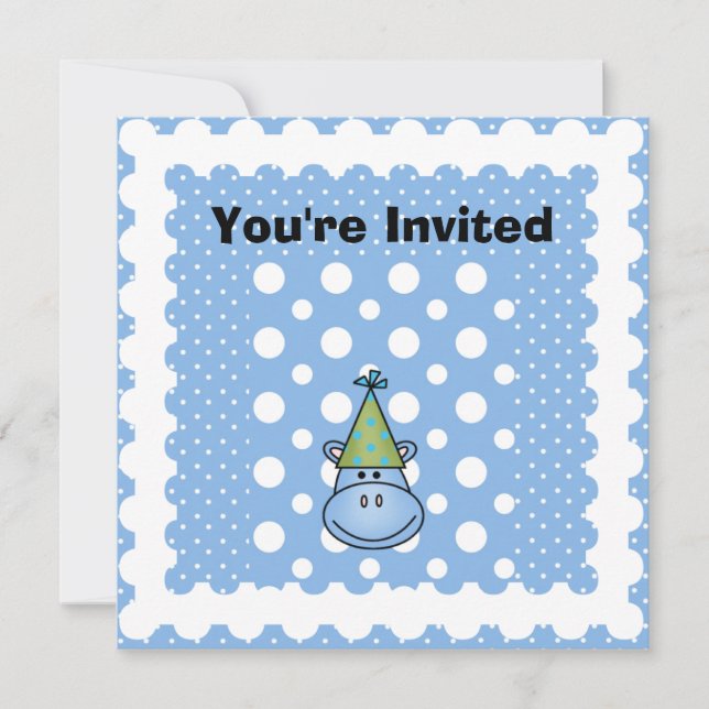 Blue Hippo Invitaciones de cumpleaños personalizad (Anverso)