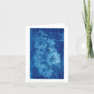 Blue Hollyhocks Intaglio WoodblockImprimir tarjeta