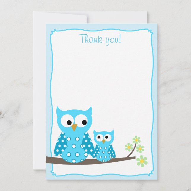 Blue Hoot Owl Flat Gracias notas (Anverso)