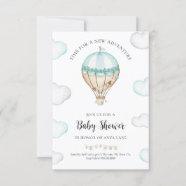 Blue Hot Air Balloon Invitación a Baby Shower Boy