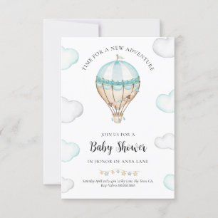 Blue Hot Air Balloon Invitación a Baby Shower Boy