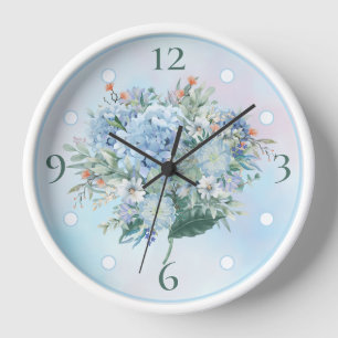 Blue Hydrangea Acuarela Redondo reloj de pared