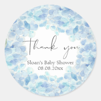 Blue Hydrangea Baby Shower Gracias Pegatina