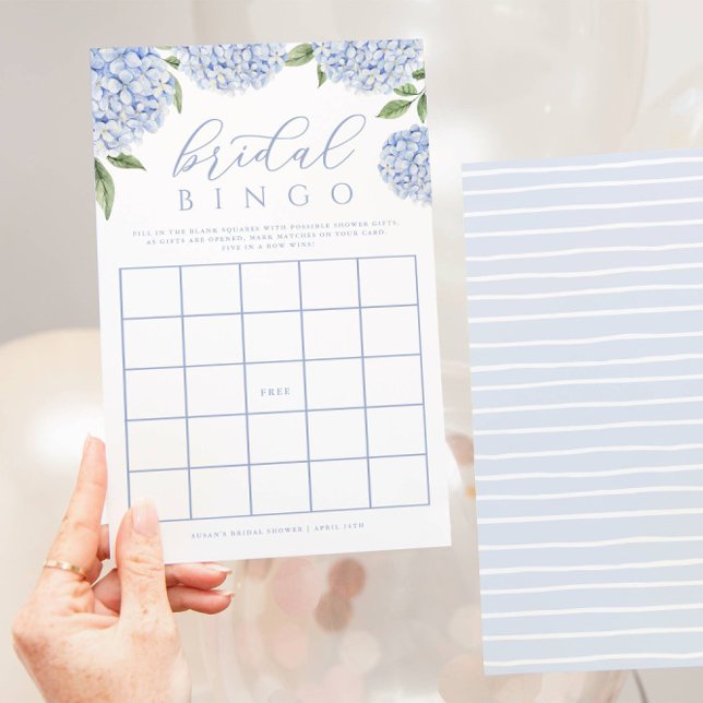 Blue Hydrangea Bridal Shower Papel Bingo Tarjeta d (Subido por el creador)