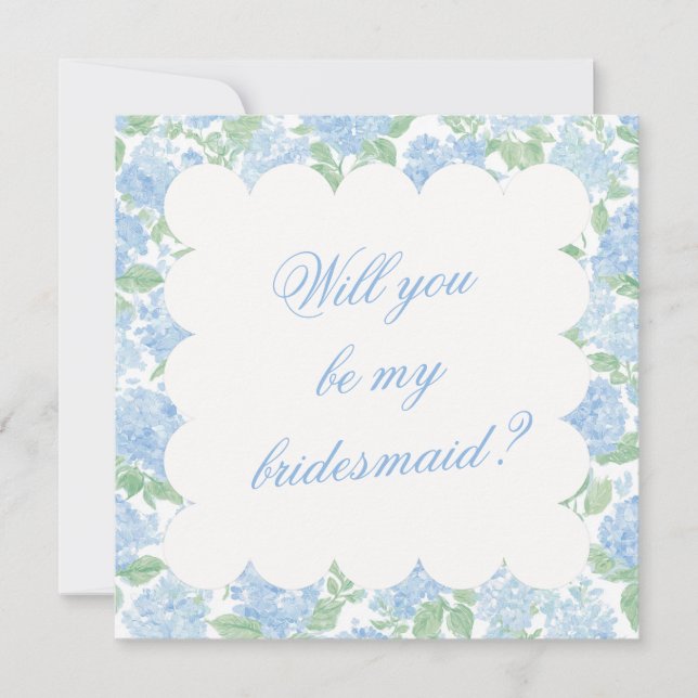 Blue Hydrangea Bridesmaid Proposal Card (Anverso)