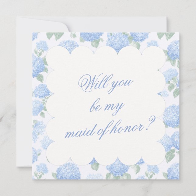 Blue Hydrangea Bridesmaid Proposal Card (Anverso)