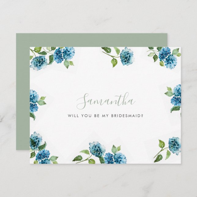 Blue Hydrangea Bridesmaid Proposal Cards (Anverso / Reverso)