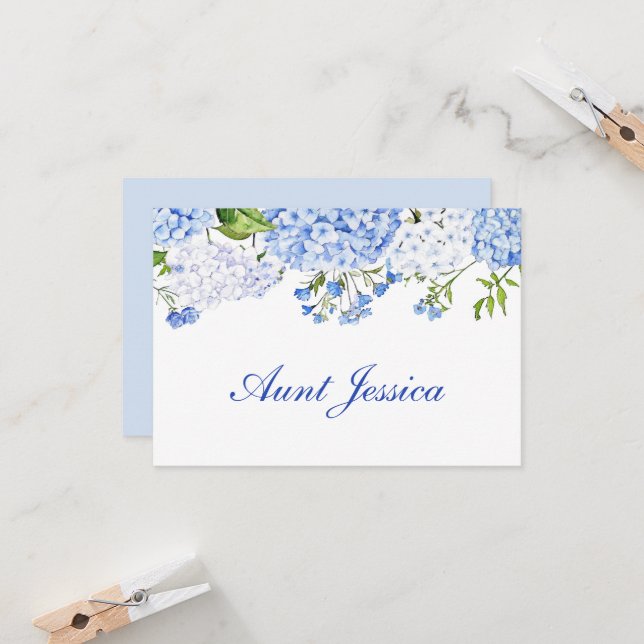 Blue Hydrangea Flat Place Card (Anverso/Reverso In Situ)