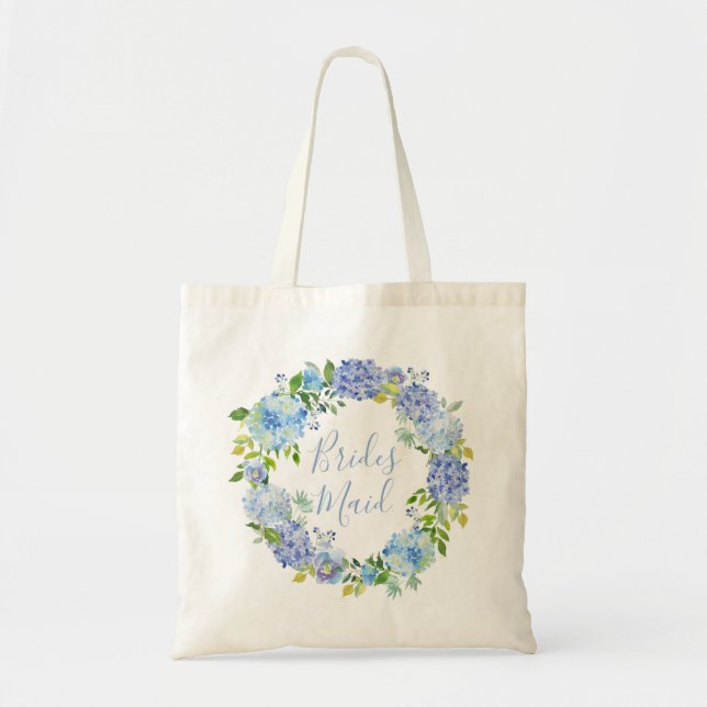 Blue Hydrangea Floral | Bolsa Tote de la dama de h (Frente)
