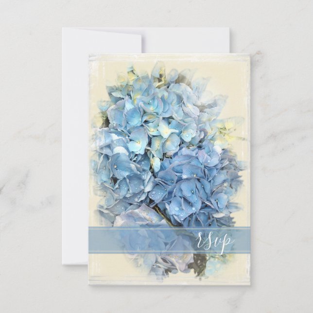 Blue Hydrangea Flower Wedding RSVP (Anverso)