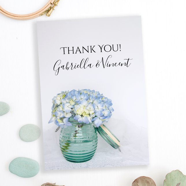 Blue Hydrangea Flowers Vase Boda Gracias Nota (Subido por el creador)