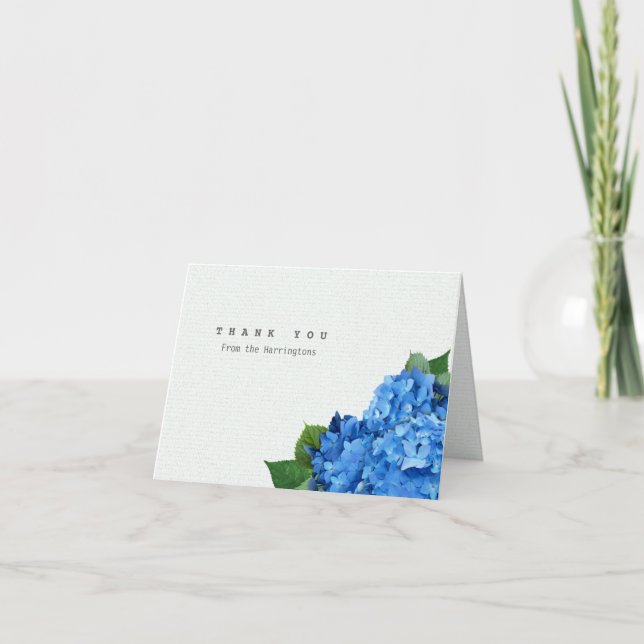 Blue Hydrangea Folded Personalized Gracias Notas (Anverso)