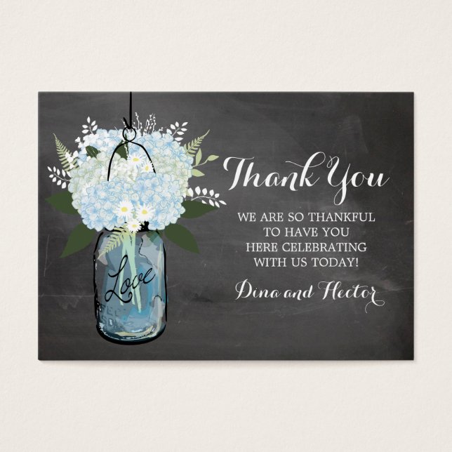 Blue Hydrangea Mason Jar Chalkboard | Etiqueta de  (Frente)