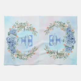 Blue Hydrangea Monogram Kitchen Toalla