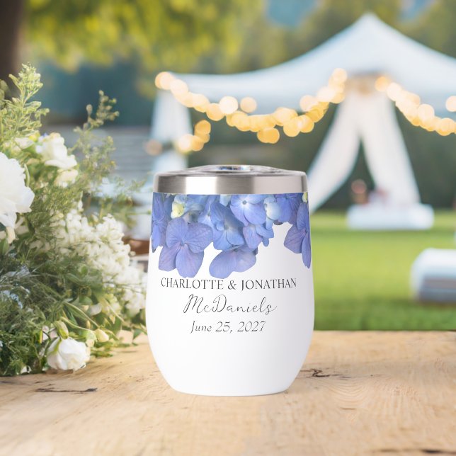 Blue Hydrangea Petals Wedding Personalized Names (Boda (girada))