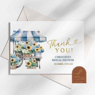 Blue Hydrangea Sunflower Tarjeta de agradecimiento