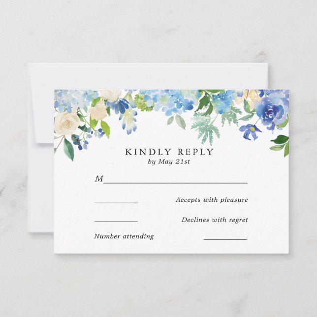 Blue Hydrangea Watercolor FlowerWedding Tarjeta RS (Anverso)