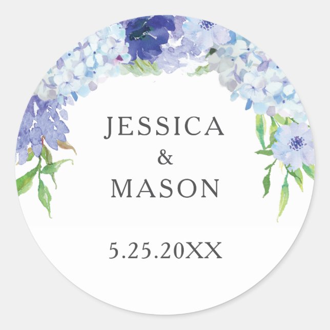 Blue Hydrangea Wedding Favor de Regalo Pegatinas E (Anverso)