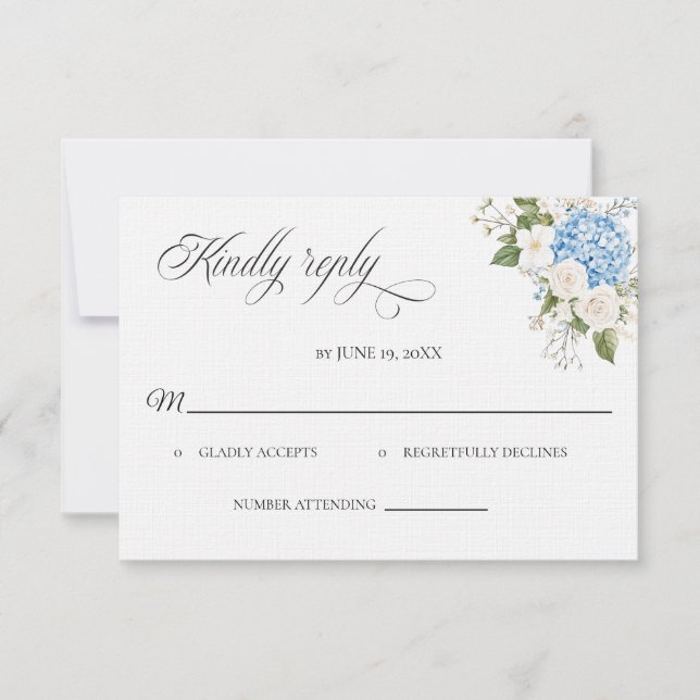 Blue Hydrangea Wedding RSVP card (Anverso)