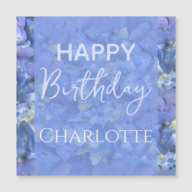 Blue Hydrangeas Blooms Happy Birday Custom Name (Anverso)