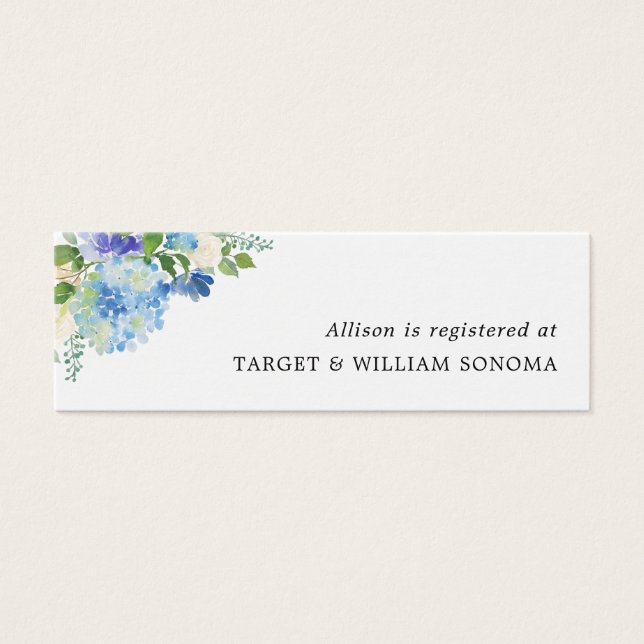 Blue Hydrangeas Floral Bridal Registry Insert Card (Frente)