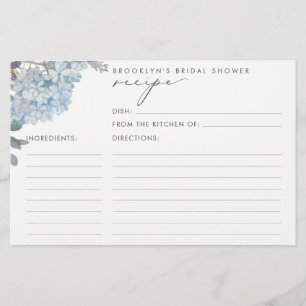 Blue Hydrangeas Tarjetas de Receta de Ducha Britán