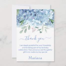 Blue Hydrangeas Watercolor Floral Gracias Tarjeta