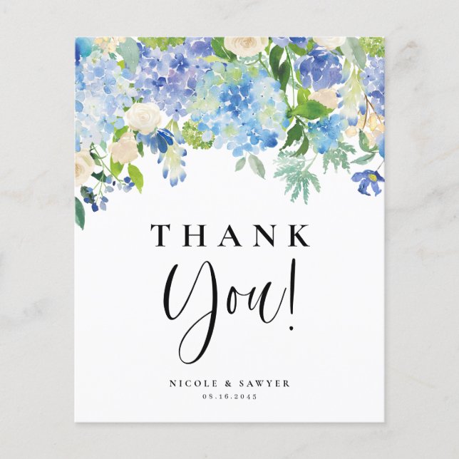 Blue Hydrangeas y Rosas de Marfil - Tarjeta de agr (Anverso)
