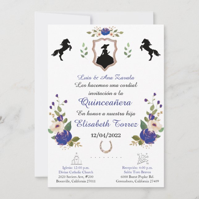Blue ,Invitación occidental de Cowgirl,Ranch Quinc (Anverso)