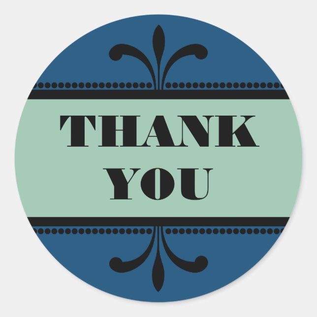 Blue/Jade Fancy Art Deco Gracias Pegatinas (Anverso)