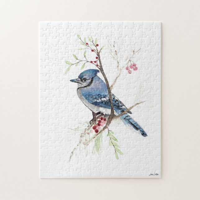 Blue Jay Bird Watercolor Art Jigsaw Puzzle (Vertical)