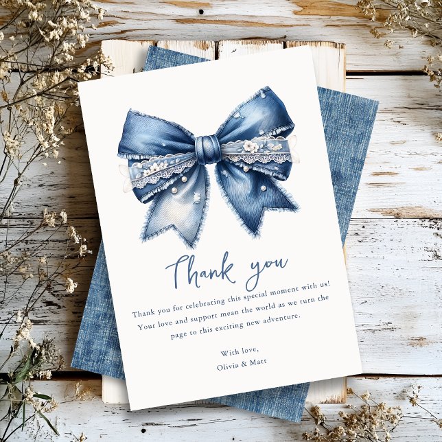 Blue Jean Denim Bow Baby Shower Gracias Tarjeta (Subido por el creador)