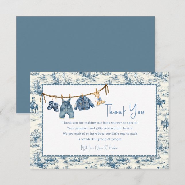 Blue Jean Denim Boy Baby Shower Thank You Card (Anverso / Reverso)