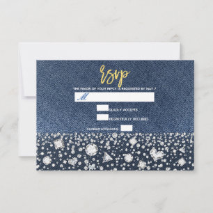 Blue Jean Denim & Diamonds Bling Diamond RSVP