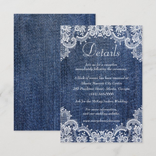 Blue Jean Denim Y Lace Boda Detalles (Anverso / Reverso)