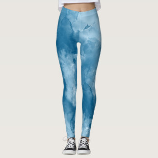 Blue Jewel Tone Abstract Watercolor Leggings