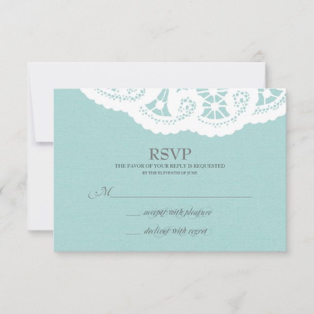 Blue Lace Doily Wedding RSVP (Anverso)